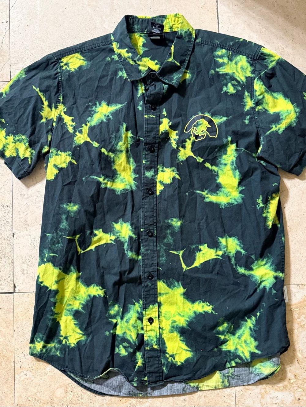 Disney Black Shirt with Neon Yellow Tie-Dye Accent Nightmare Before Christmas